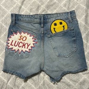Lucky Brand High Rise Cut Off Jean Denim Shorts with Patches (size:2 / 26)
